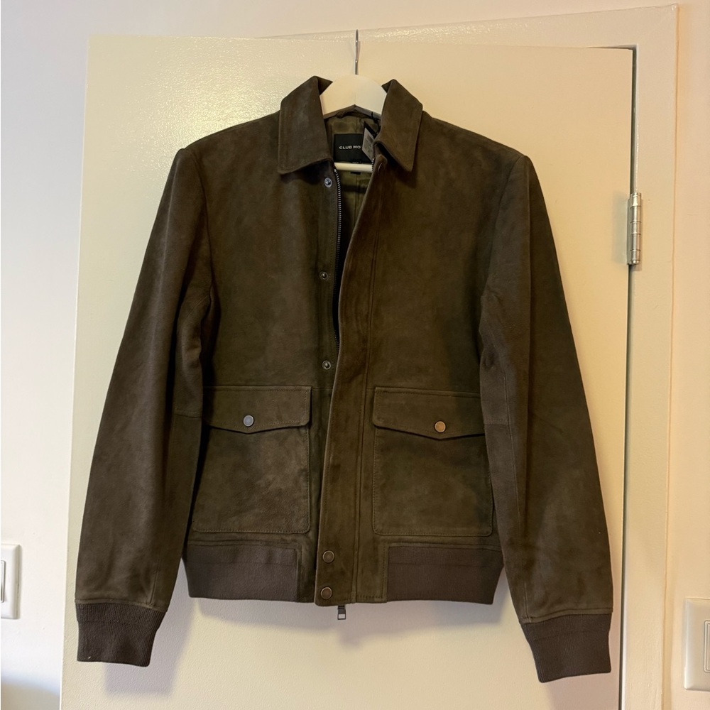 Genuine suede XS Club Monaco dark green bomber jacket. New w tags. Retails $695
